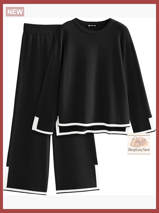Pants - Two Piece Knit Sweater Set Wide Leg Pants Tracksuit Fall Winter